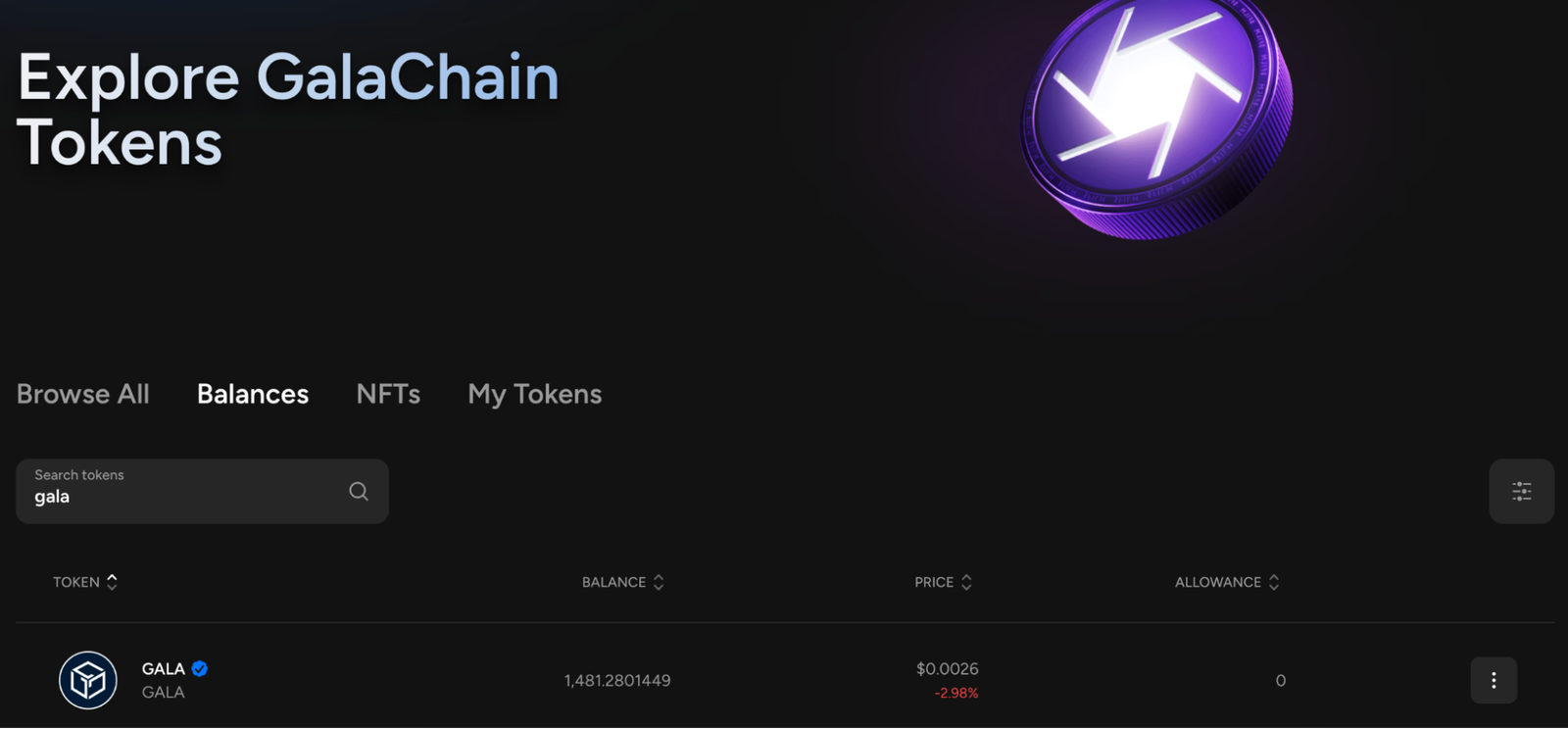 Updated GALA balance after minting