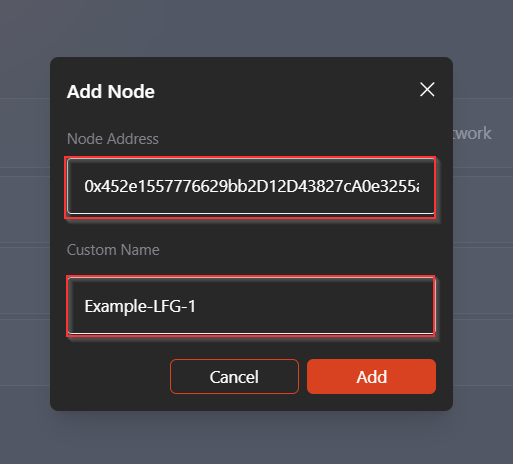 Node details form on the LFG Node Dashboard